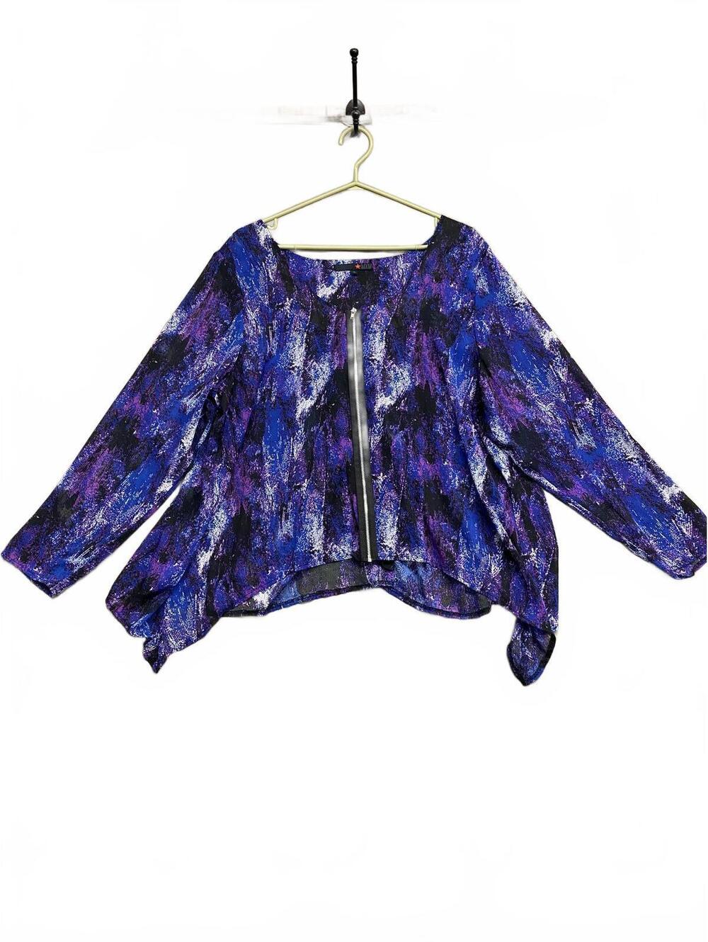 Vintage MXM Women's Abstract Print Full Zip Front Sheer Blouse Top Canada Sz 18